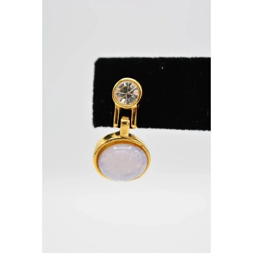 Givenchy Vintage Opal Cabochon Earrings Pink Gold Crystal Dangle Signed BinAI - Picture 6 of 12